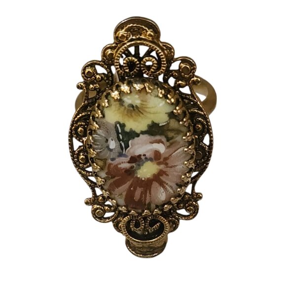 Vintage Adjustable NOS Enamel Flower Filigree Ring (A5655) - Picture 1 of 5